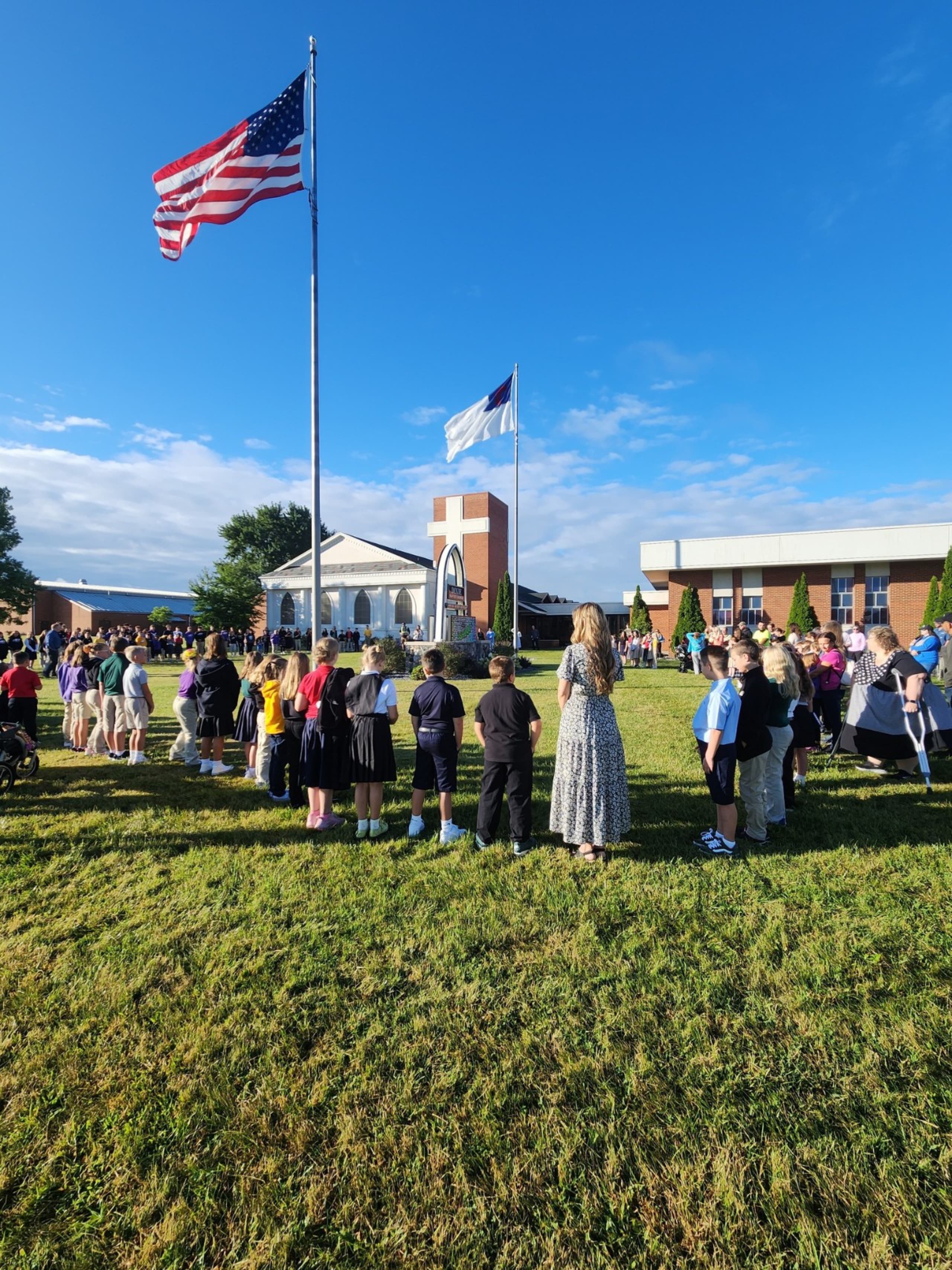 Students gathered outside Springfield Christian Academy